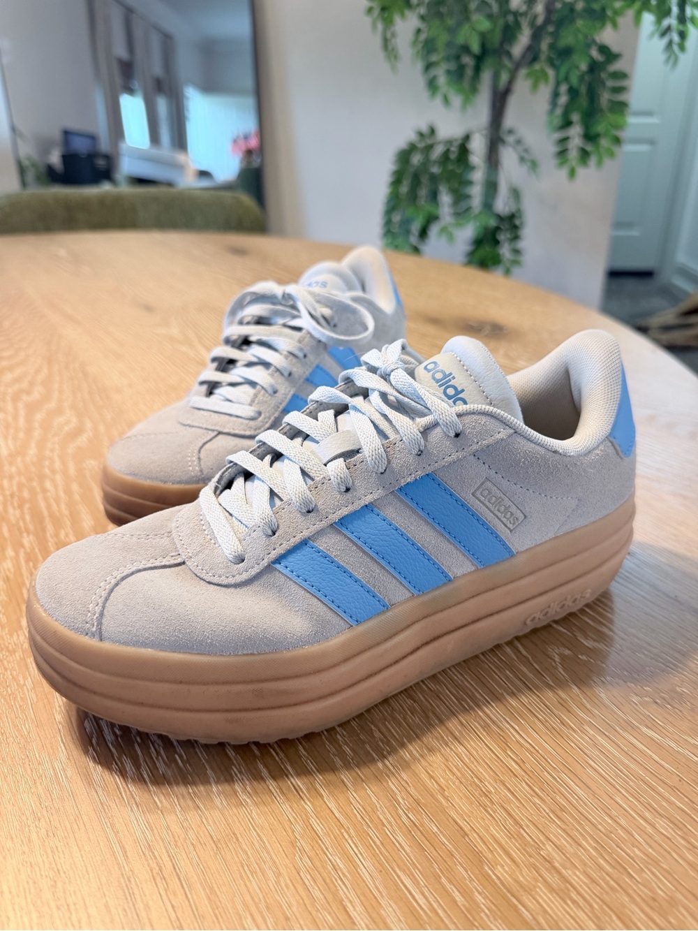 Adidas Bravada platform Suede Low-Top Sneakers in Light Blue & Gum